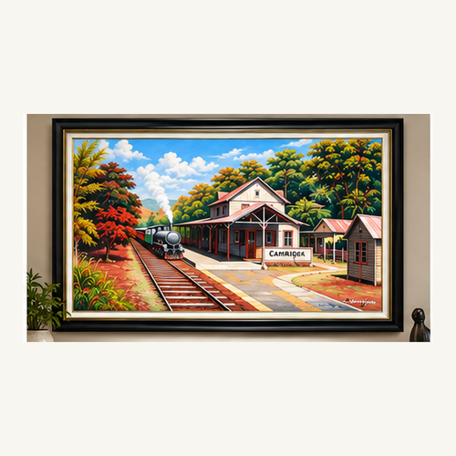 Cambridge Railway Station framed painting shown in a styled interior visualization