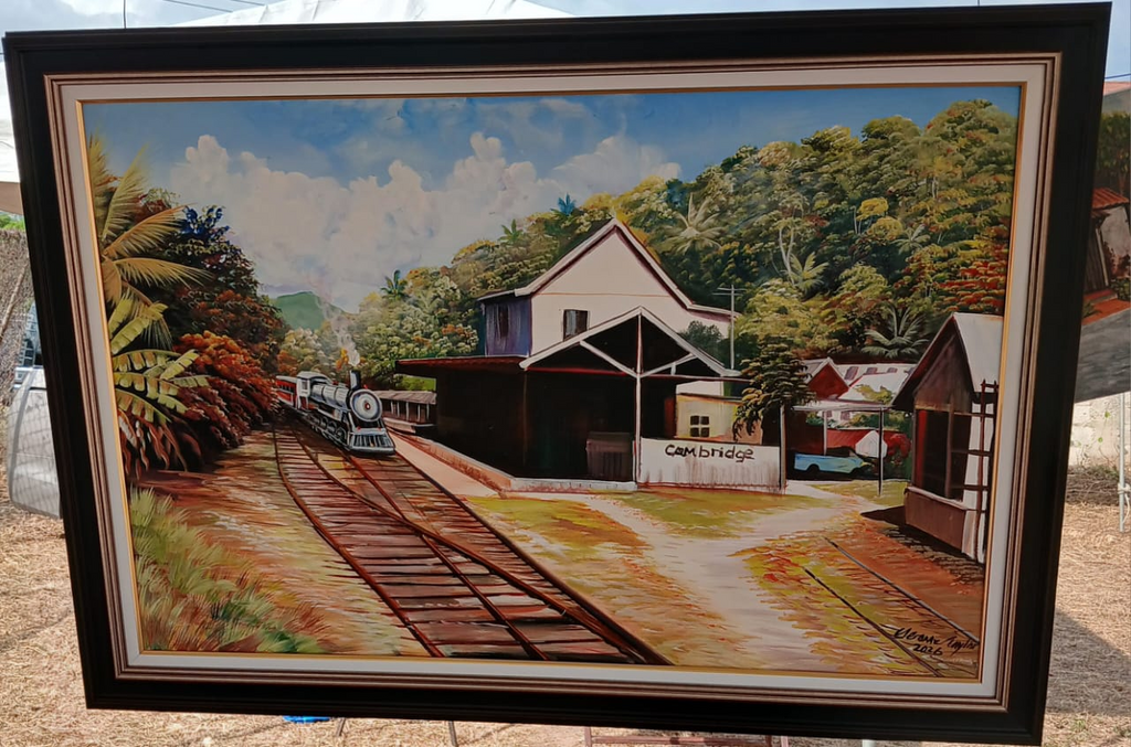 Cambridge Railway Station original framed painting by Jerome Taylor, 24 x 36 inch canvas
