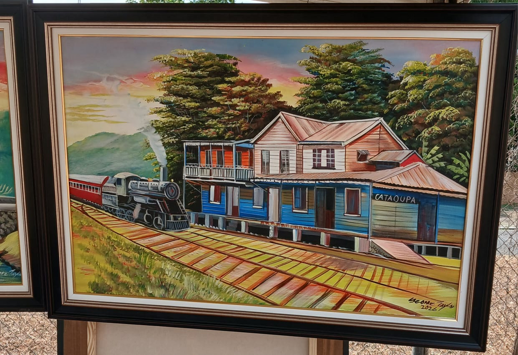 Catadupa Railway original framed painting by Jerome Taylor, 24 x 36 inch canvas