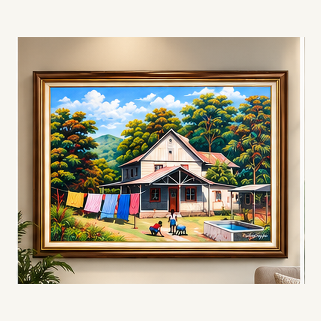 Country Home framed painting shown in a styled interior visualization