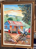 Country Yard original framed painting by Jerome Taylor, 24 x 36 inch canvas